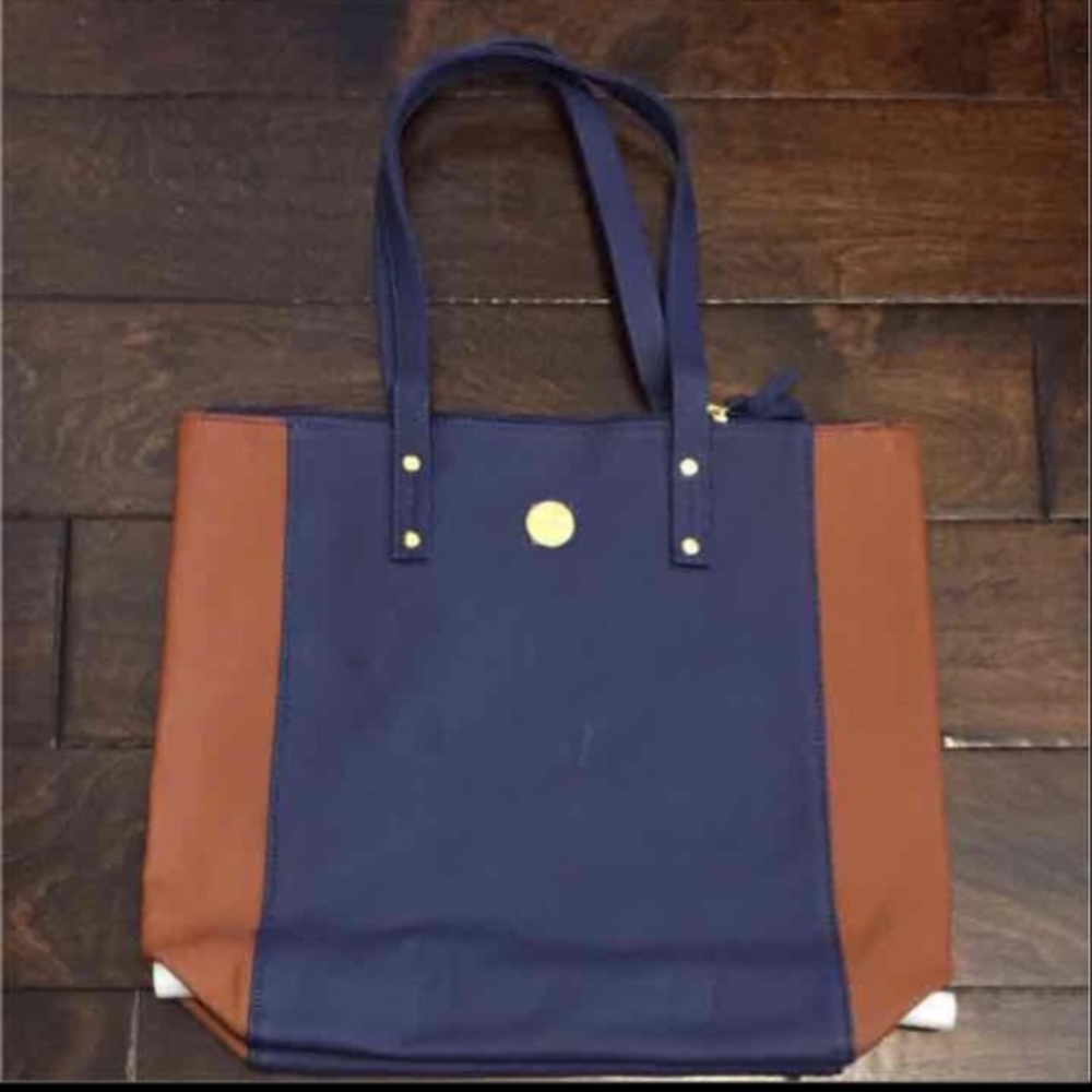 Genuine Leather Tote/shopper Navy/Cognac - Picture 2 of 8
